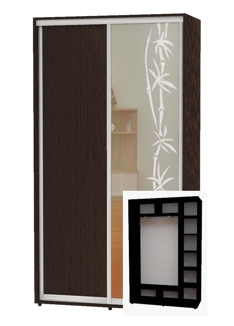 Шкаф-купе двухдверный 160*45*240 Венге магия ДСП/Зеркало с пескоструйным рисунком Алекса (360459411)
