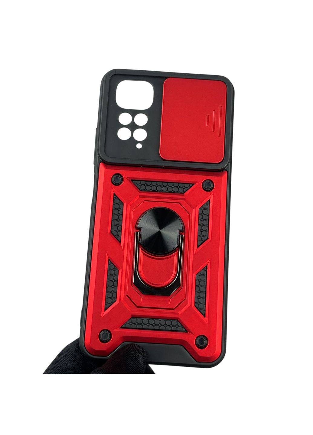 Чохол для Redmi Note 11s броньований з кільцем-тримачем підставкою зі шторкою на сяомі редмі нот 11с червоний rg1 Xiaomi (366233393)