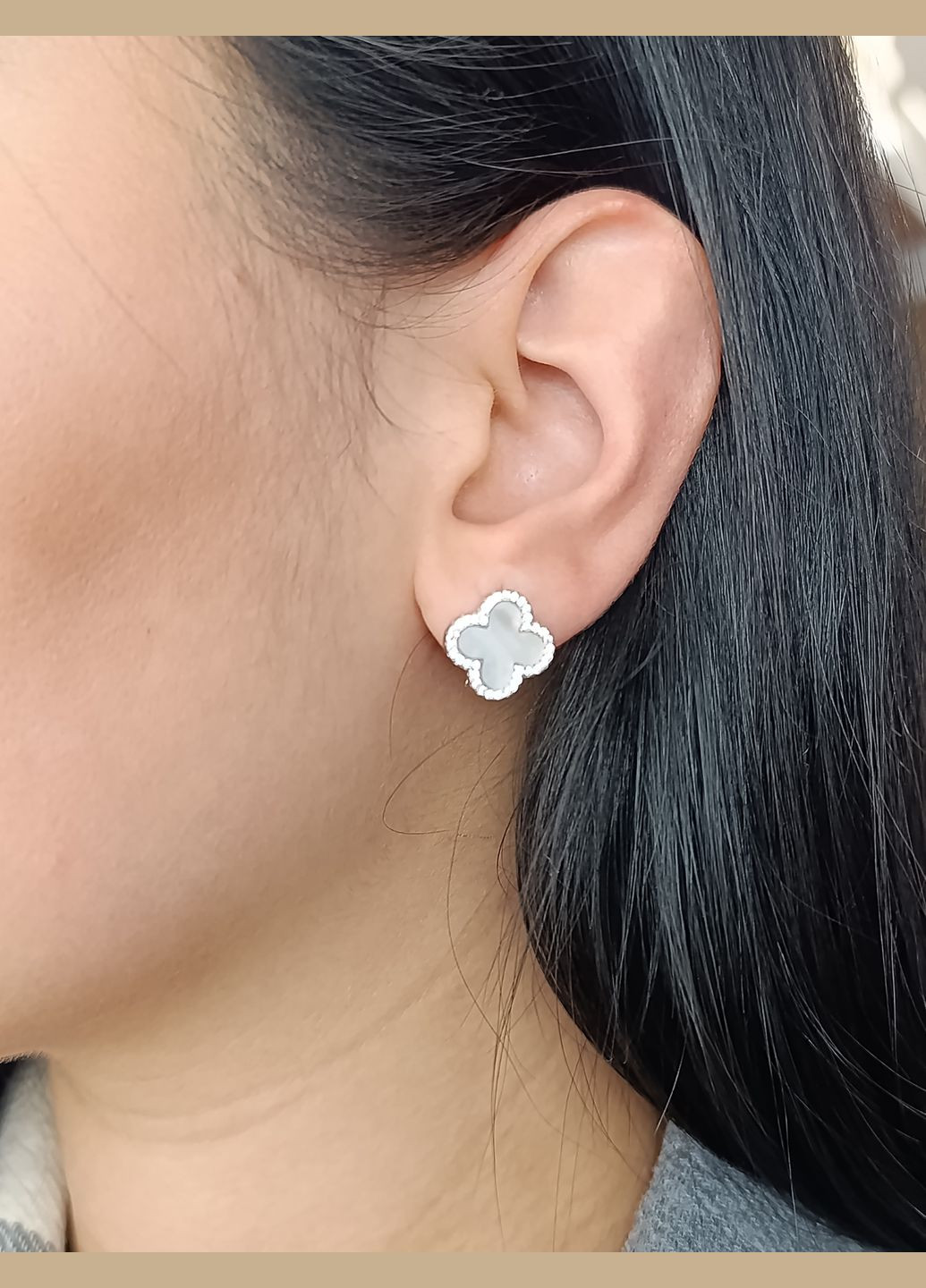 Серьги серебряные с перламутром и цирконием "Клевер" (Арт.22111487034) Shatlen Сережки (329727510)