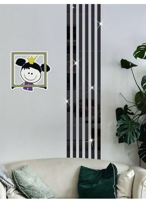 Дзеркальна наклейка акрилова декоративна інтер'єрна Молдинг-20 2х240 см 4 шт. Чорний Ваша Світлість (366334560)