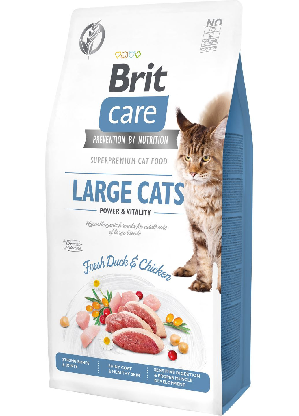 Сухой корм для кошек крупных пород Cat GF Large cats Power & Vitality с уткой и курицей 7 кг (8595602540907) Brit Care (364789242)