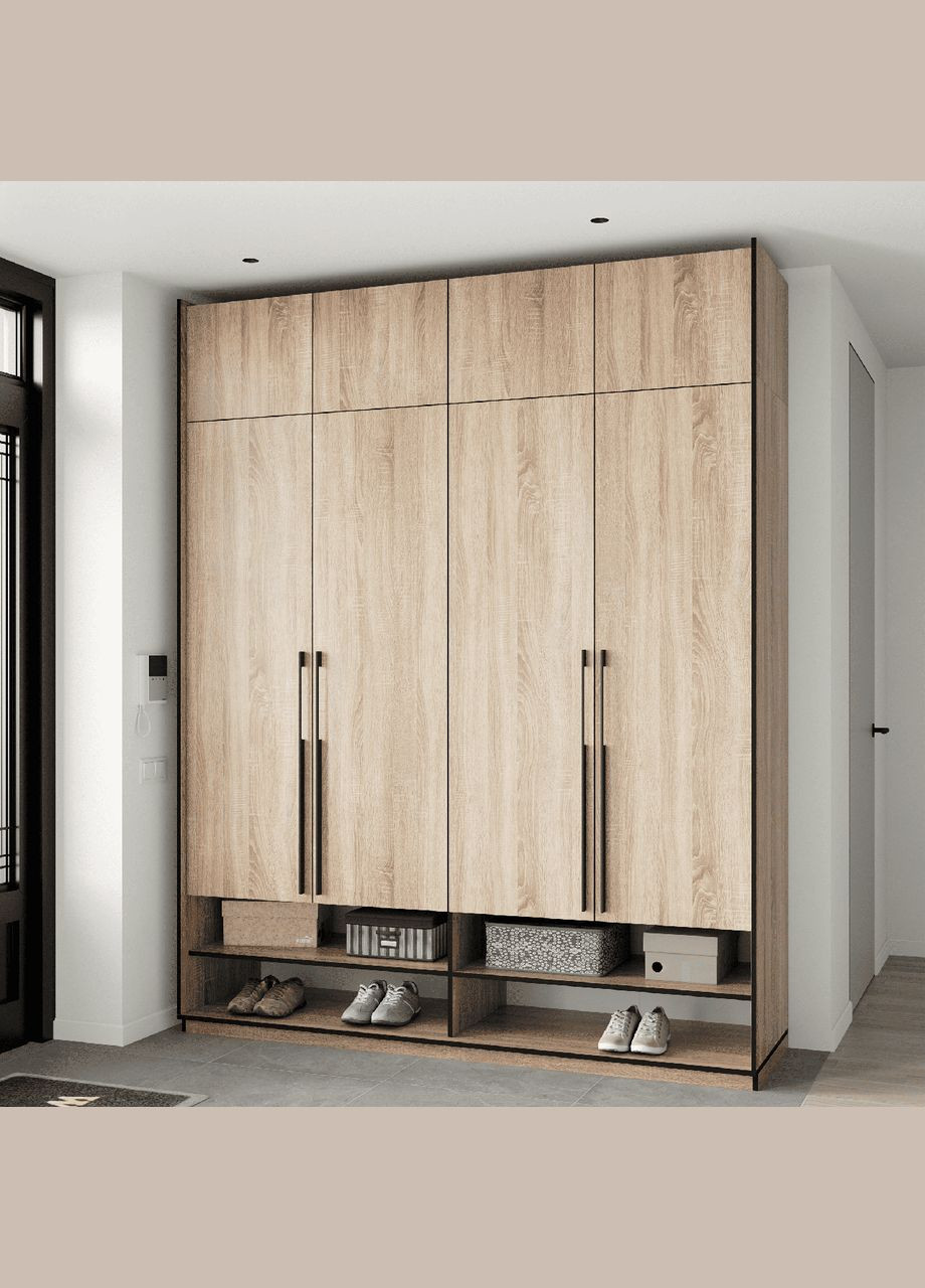 Шафа розпашна на 4 дверки з полицями та штангой, антресоллю та шухлядами R-0010 від MORELI (335423276)