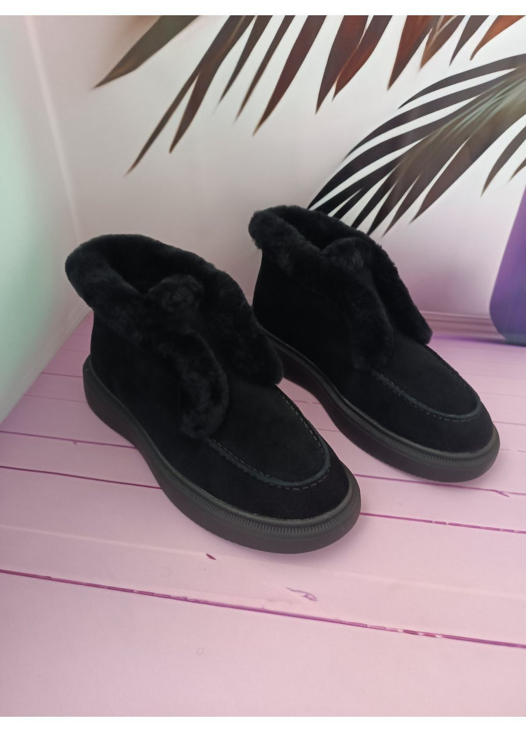 Зимние ботинки женские замшевые на меху No Brand без декора из натуральной замши