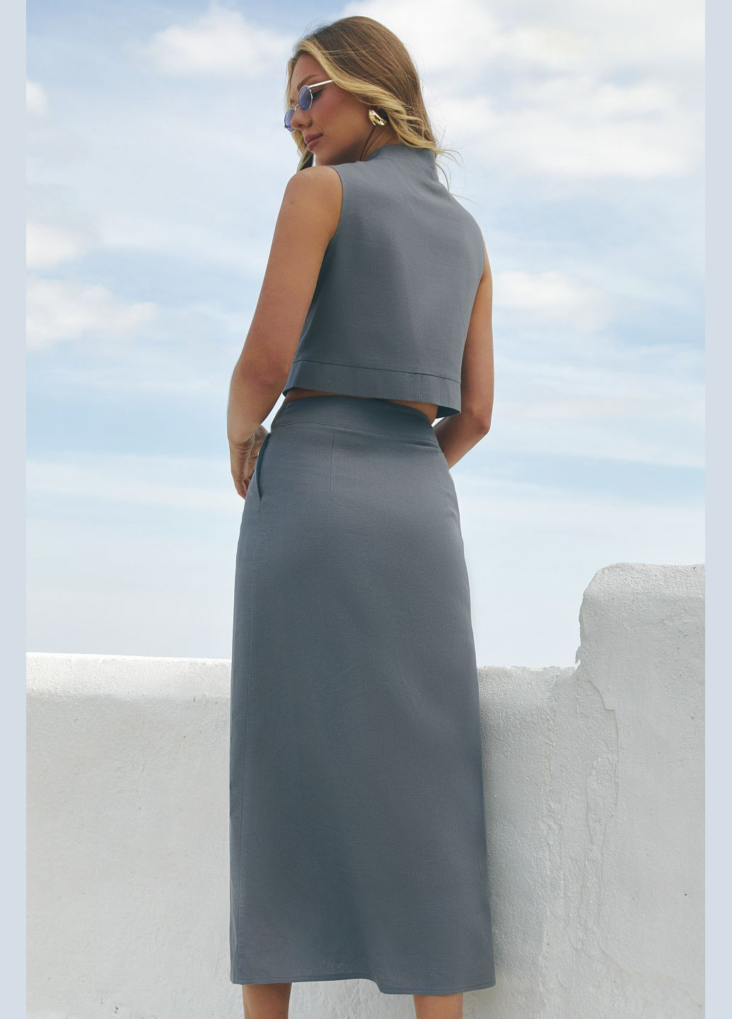 Довга спідниця жіноча максі на запах лляна з кишенями ST-Seventeen (333832823)