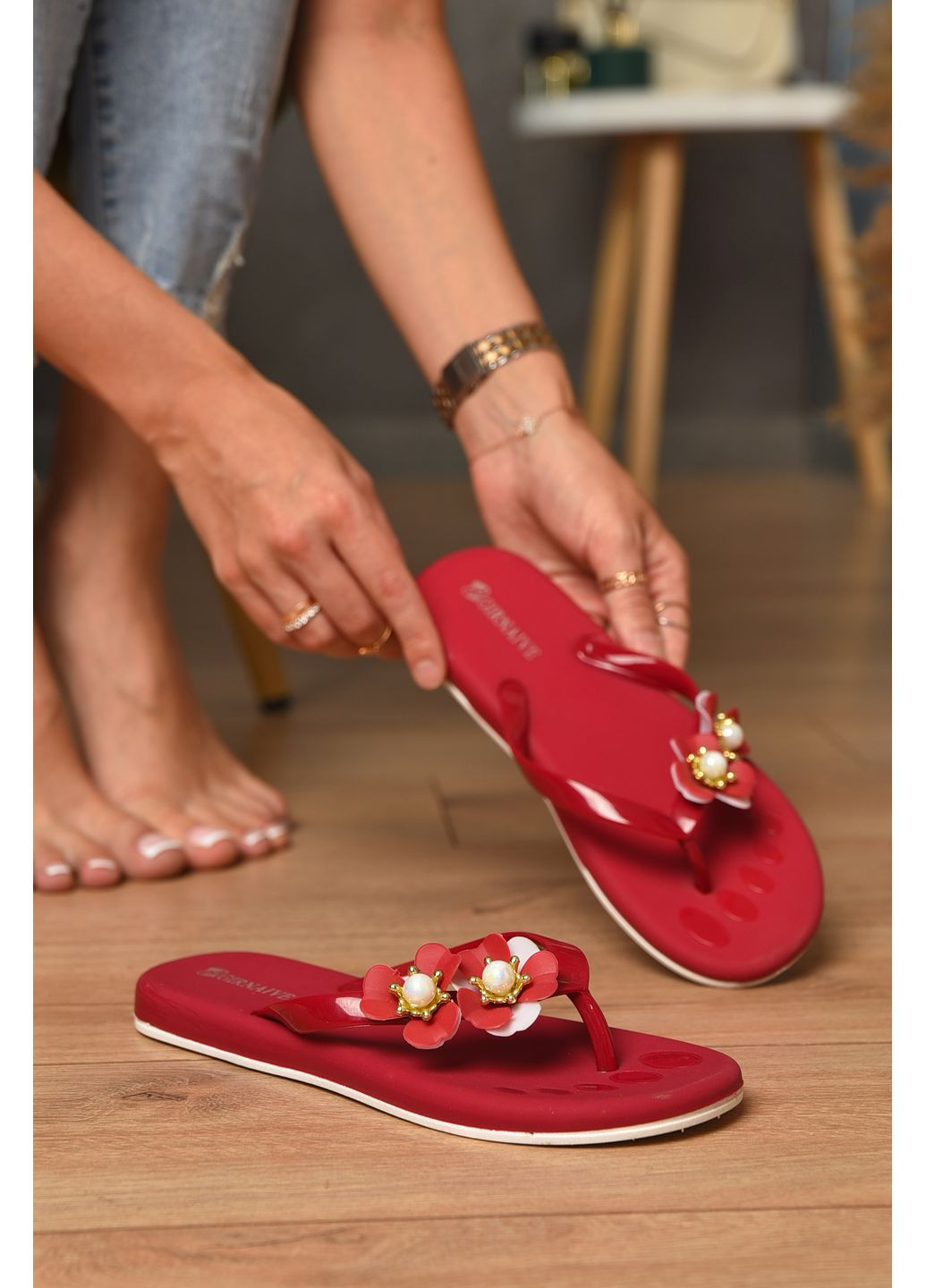 Бордовые пляжные вьетнамки женские резина бордового цвета Let's Shop