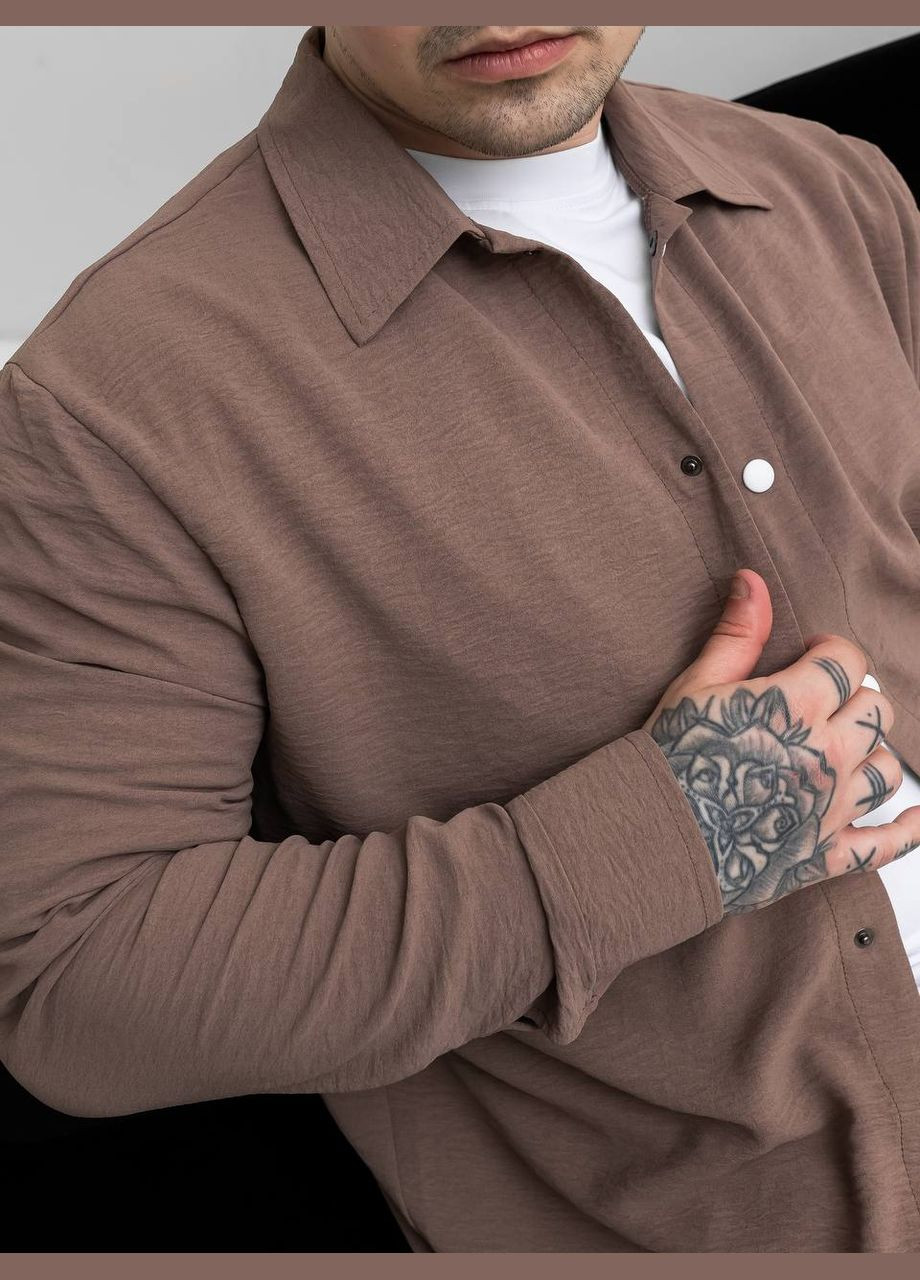 Темно-бежевый летний костюм: брюки и рубашка из легкого дышащего материала с рубашкой, брючный Україна