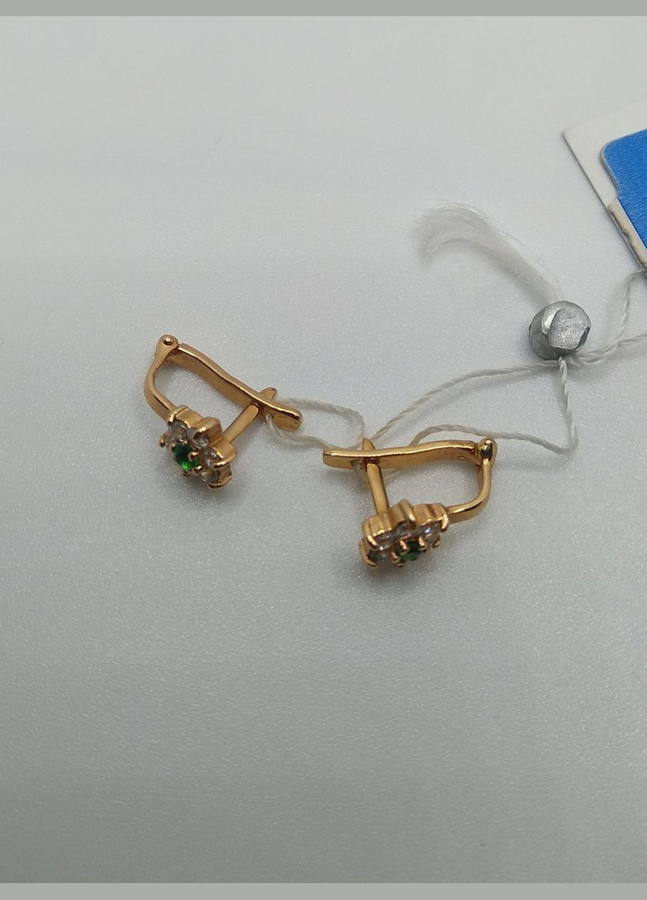 Серьги золото 585° 1,50г. детские имитация изумрудов (с03460) КЮФ Максаліна С03460 (306432490)