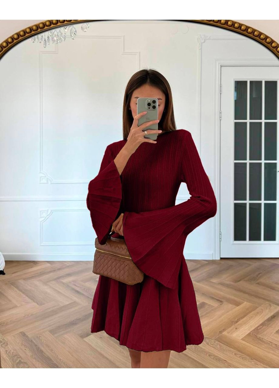 Бордовое повседневный, вечернее, деловое, кэжуал женское платье клеш No Brand однотонное