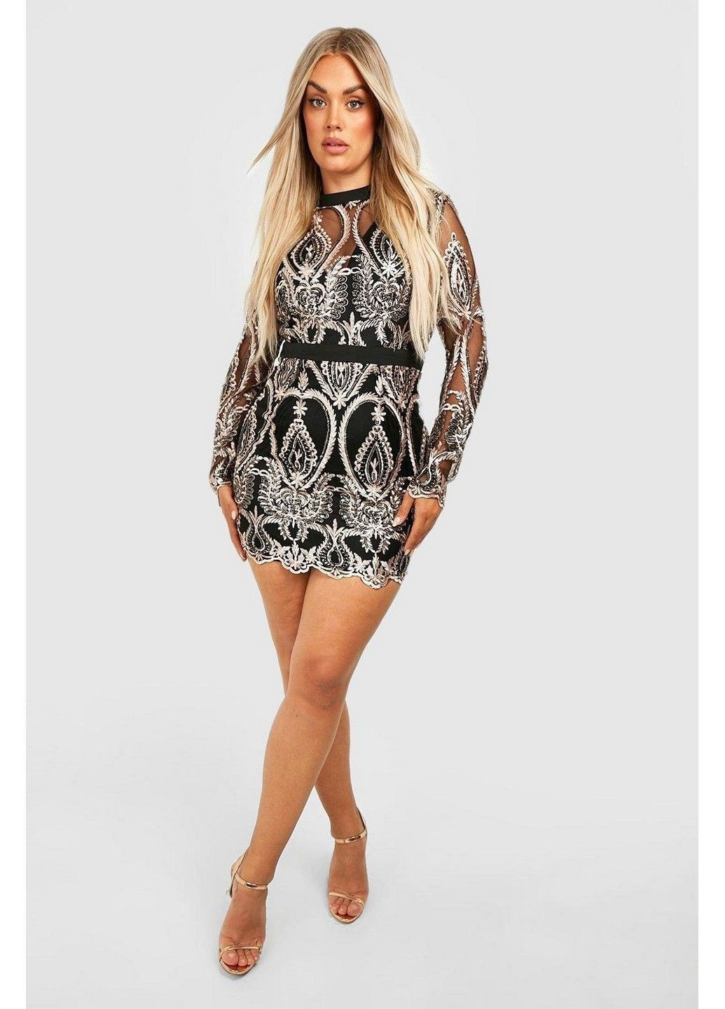 Черное коктейльное платье Boohoo с рисунком