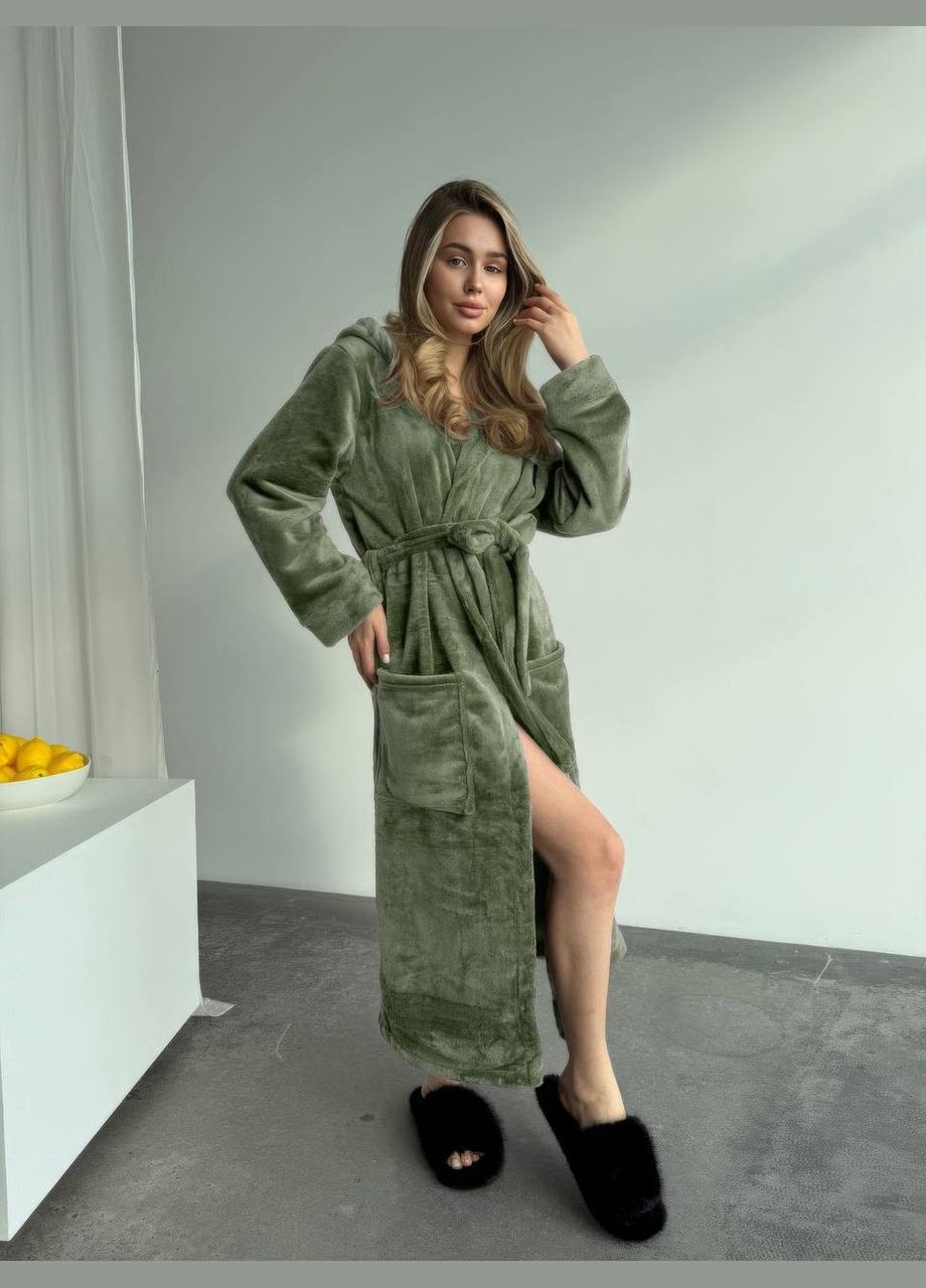 Жіночий теплий халат на запах довгий з капюшоном No Brand (316449988)