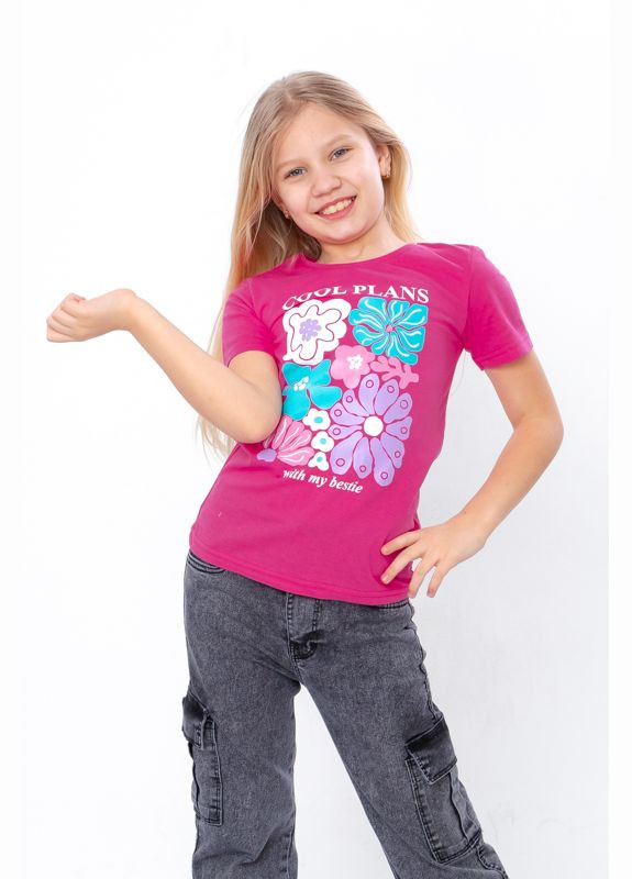 Розово-лиловая летняя футболка для девочки (бантик) Носи своє