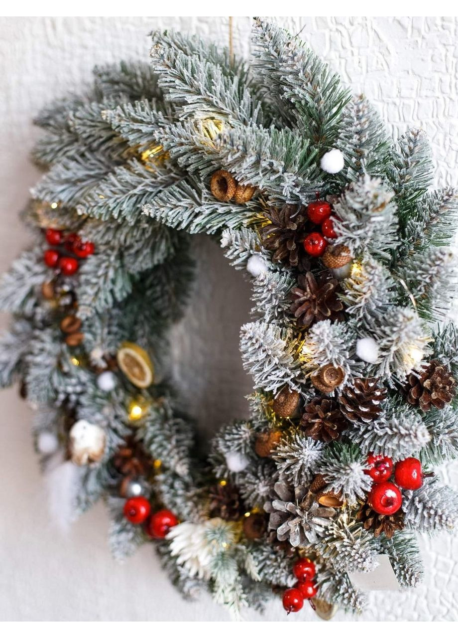 Венок новогодний рождественский SGH Elegant из искусственной хвои d-50 см заснеженный HVOYA (370439112)