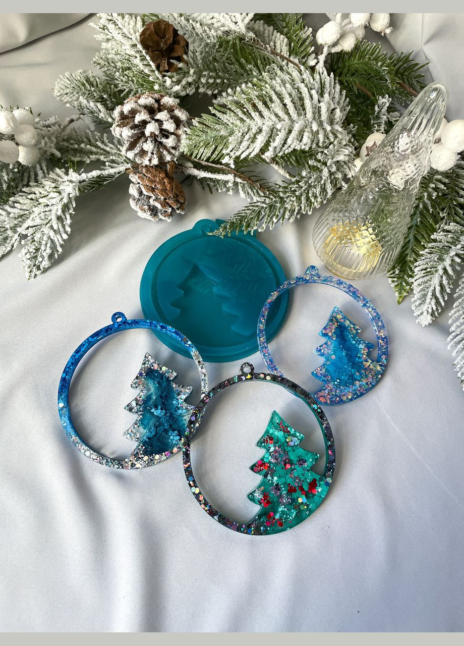 Молд Елка в кругу для новогодних игрушек на елку силиконовая форма для эпоксидной смолы No Brand (370566785)