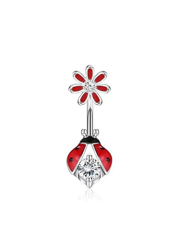 Сережка для пірсингу пупка Божа Корівка з квіткою Liresmina Jewelry нержавіюча сталь білий фіаніт 2.5 см Fashion Jewelry (293241528)