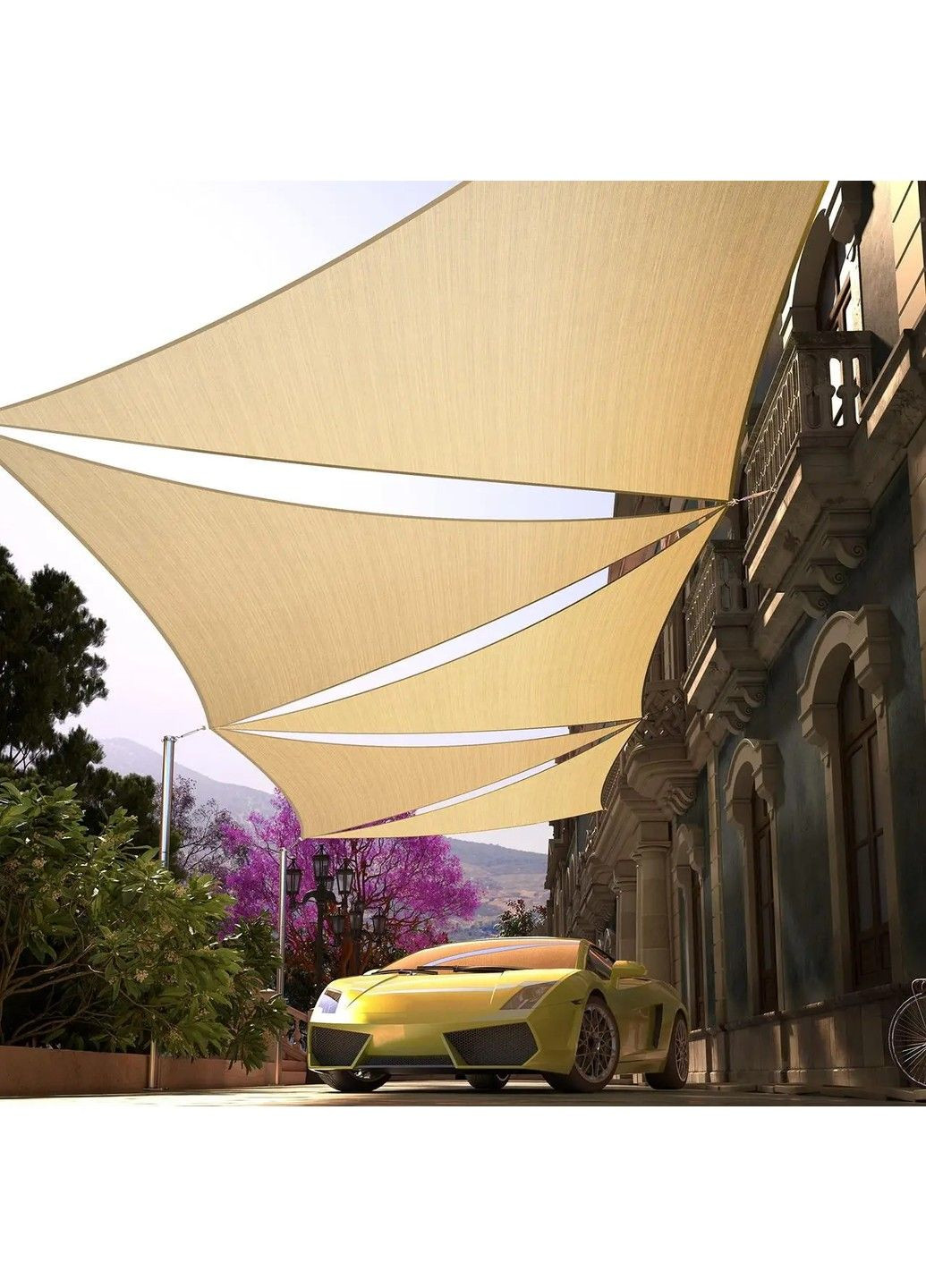 Тент навіс затінюючий Tentorium трикутний 4х5х6.4м Сітка (Бежевий) No Brand (332635947)