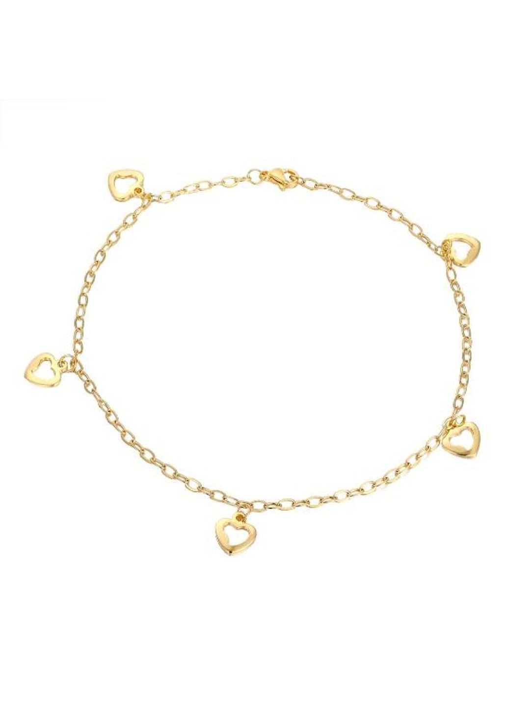 Жіночий браслет на ногу серце з позолотою із медичної сталі довжина регулюється до 26 см BA-041 No Brand (299486433)