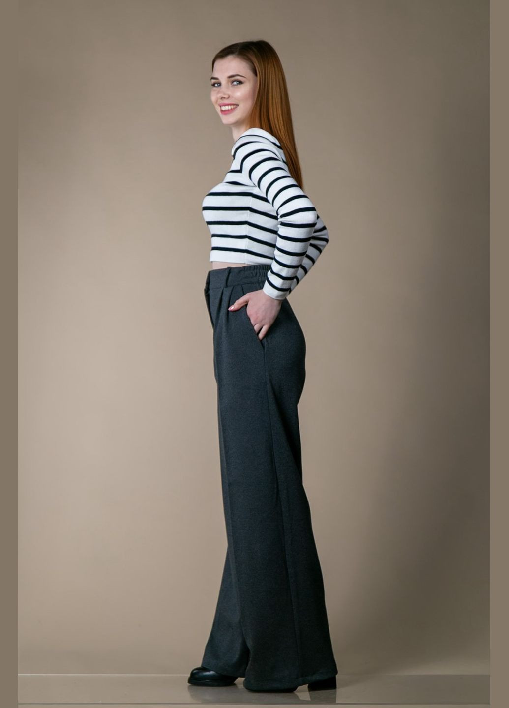 Брюки палаццо с резинкой диагональка CHICLY (315774190)