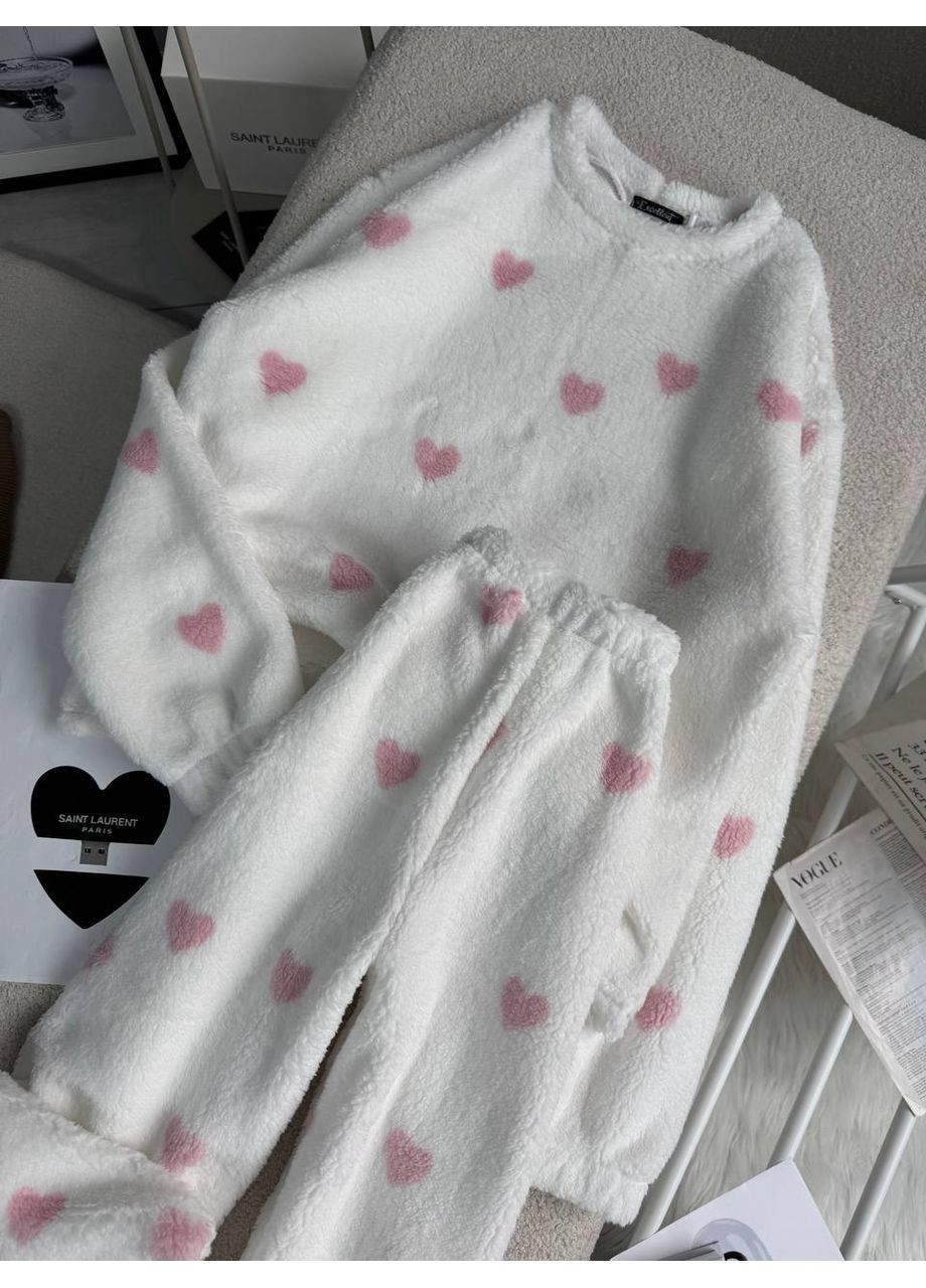 Белая зимняя женская пижама теплая свитшот + брюки No Brand