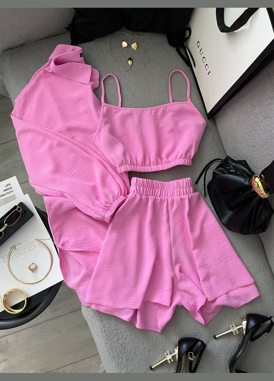 Жіночий літній костюм трійка сорочка, топ та шорти MonCher (342723664)