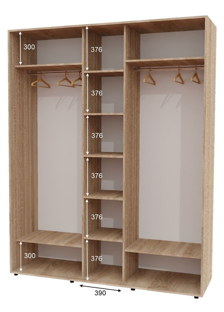 Шкаф-купе трехдверный 200*60*230 Дуб Сонома 2 ДСП/Зеркало с пескоструйным рисунком ШК-04 Алекса (360441890)