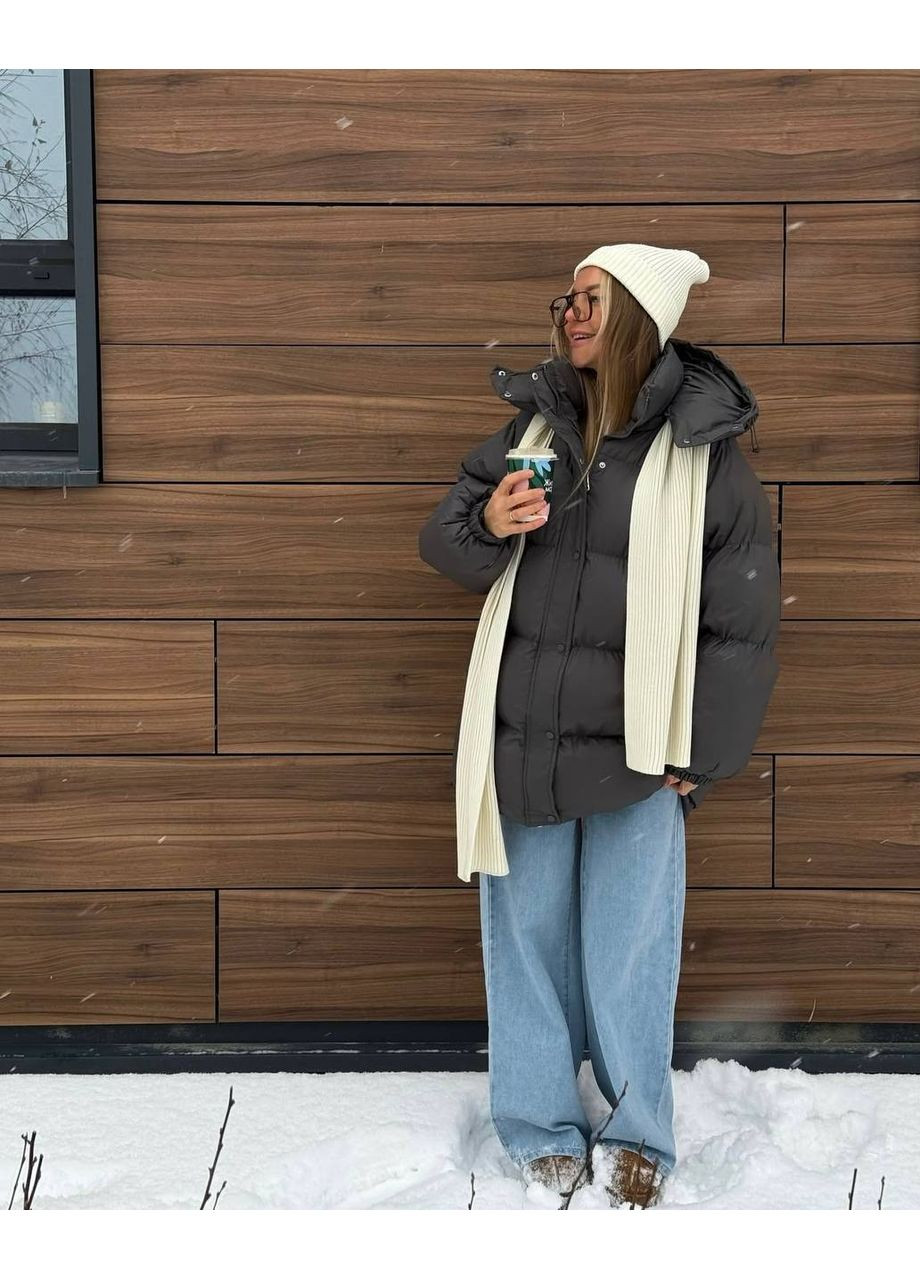 Графитовая зимняя ✨женская зимняя куртка-дутик с капюшоном и боковыми фиксаторами замеры в описании✨ куртка-пальто GD/GL Модний простір