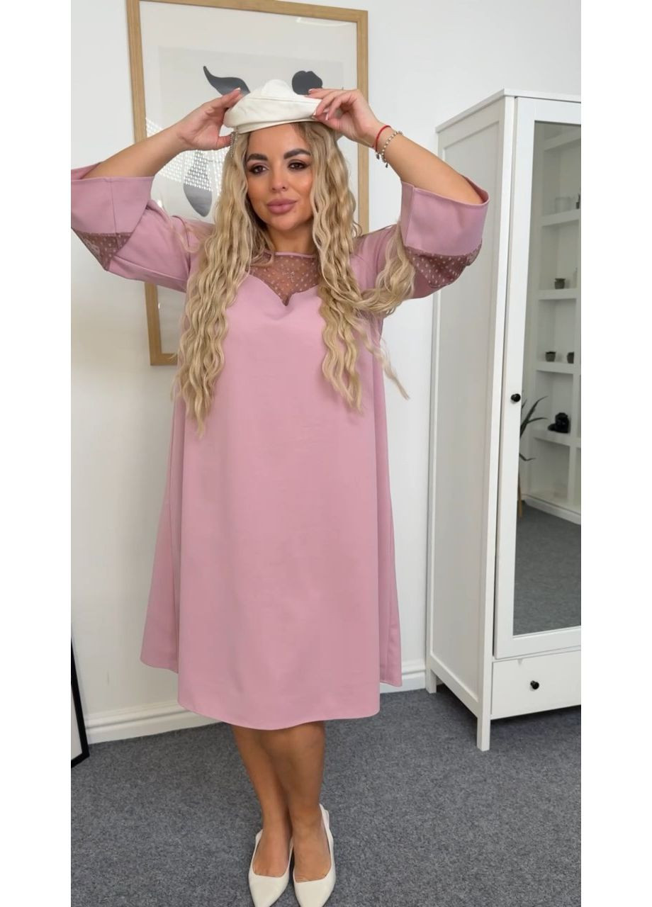 Пудровое праздничный женское платье меди с укороченным рукавом MonCher