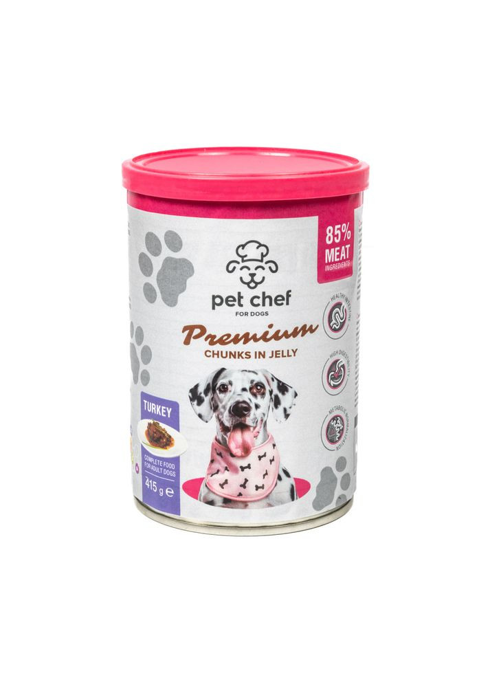 Влажный корм для собак, 415г, кусочки в желе с индейкой Pet Chef (327433005)