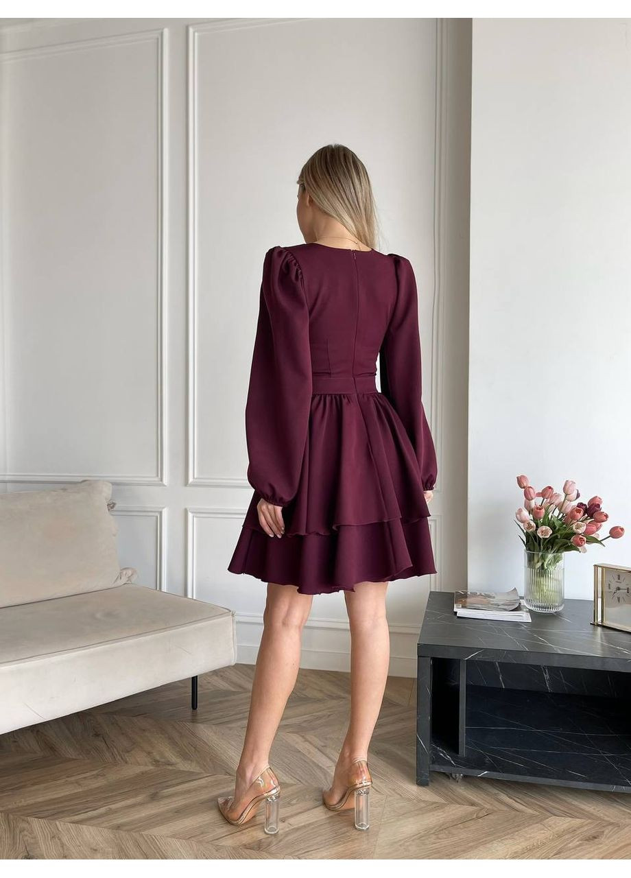 Бордова святковий, повсякденний, вечірня 👗 стильна жіноча сукня з багатоярусною спідницею бебі долл queensleep_7km
