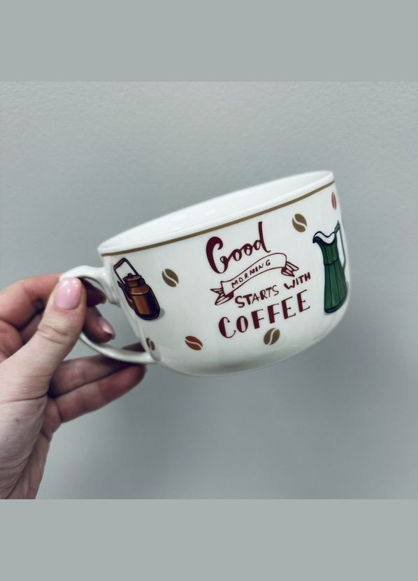 Чашка порцелянова "Starts with coffee" 650 мл 12,2*9 см XXL 3186 S&T (317206520)