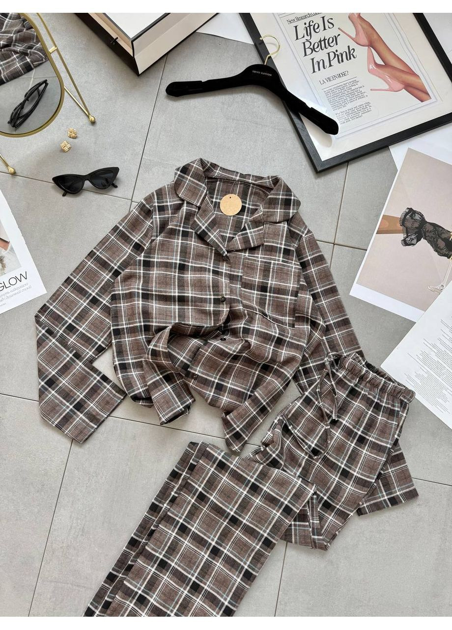 Темно-коричнева всесезон жіноча піжама з сорочкою та штанами сорочка + брюки Avanti