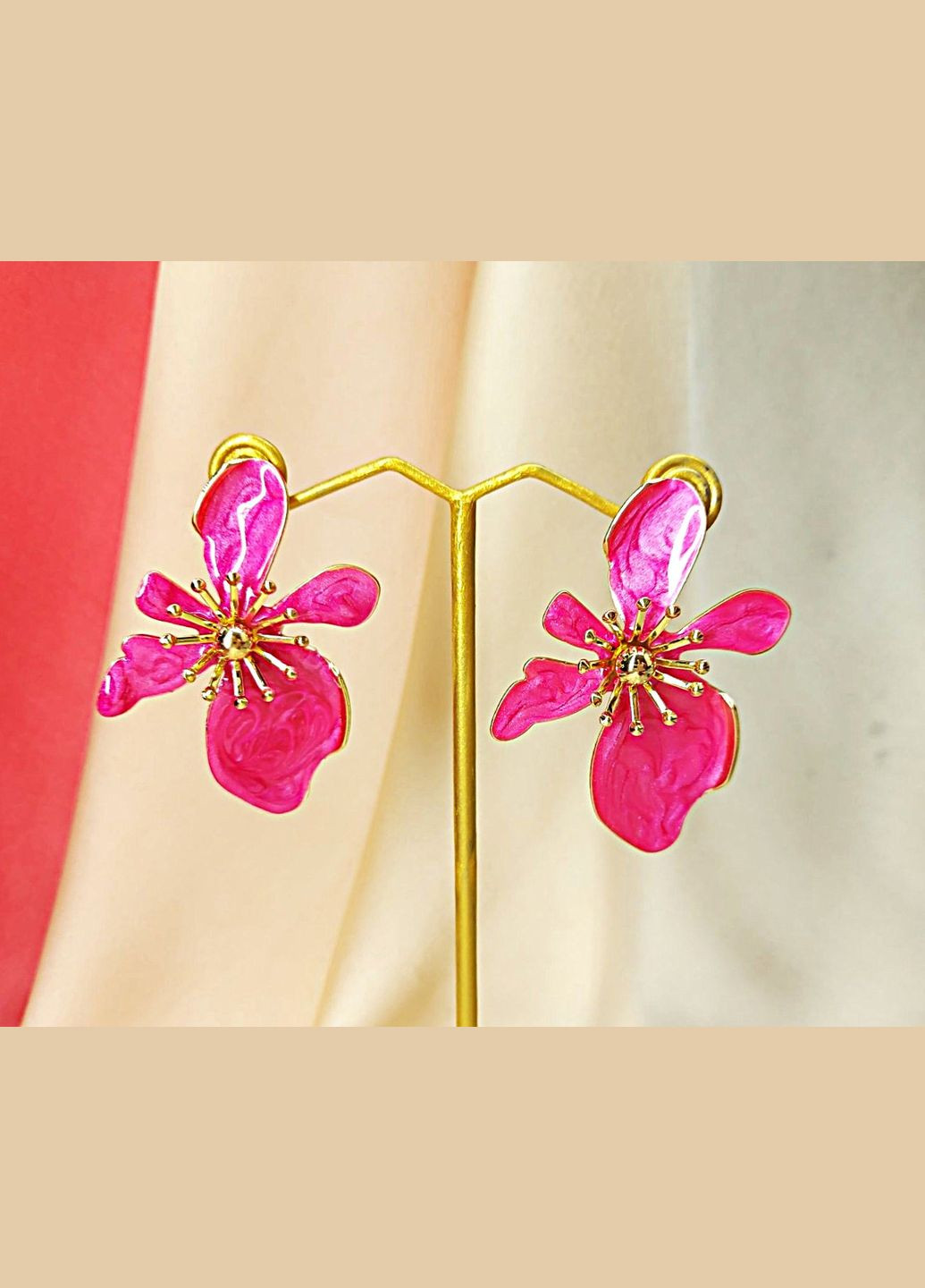 Серьги бижутерия Большой цветок малиновый No Brand (341140550)