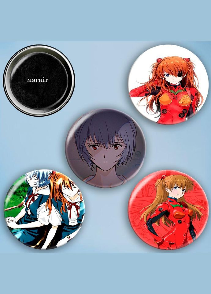 Фотомагниты 4 шт круглые магниты набор Евангелион 56 мм #044 черный No Brand (309152035)