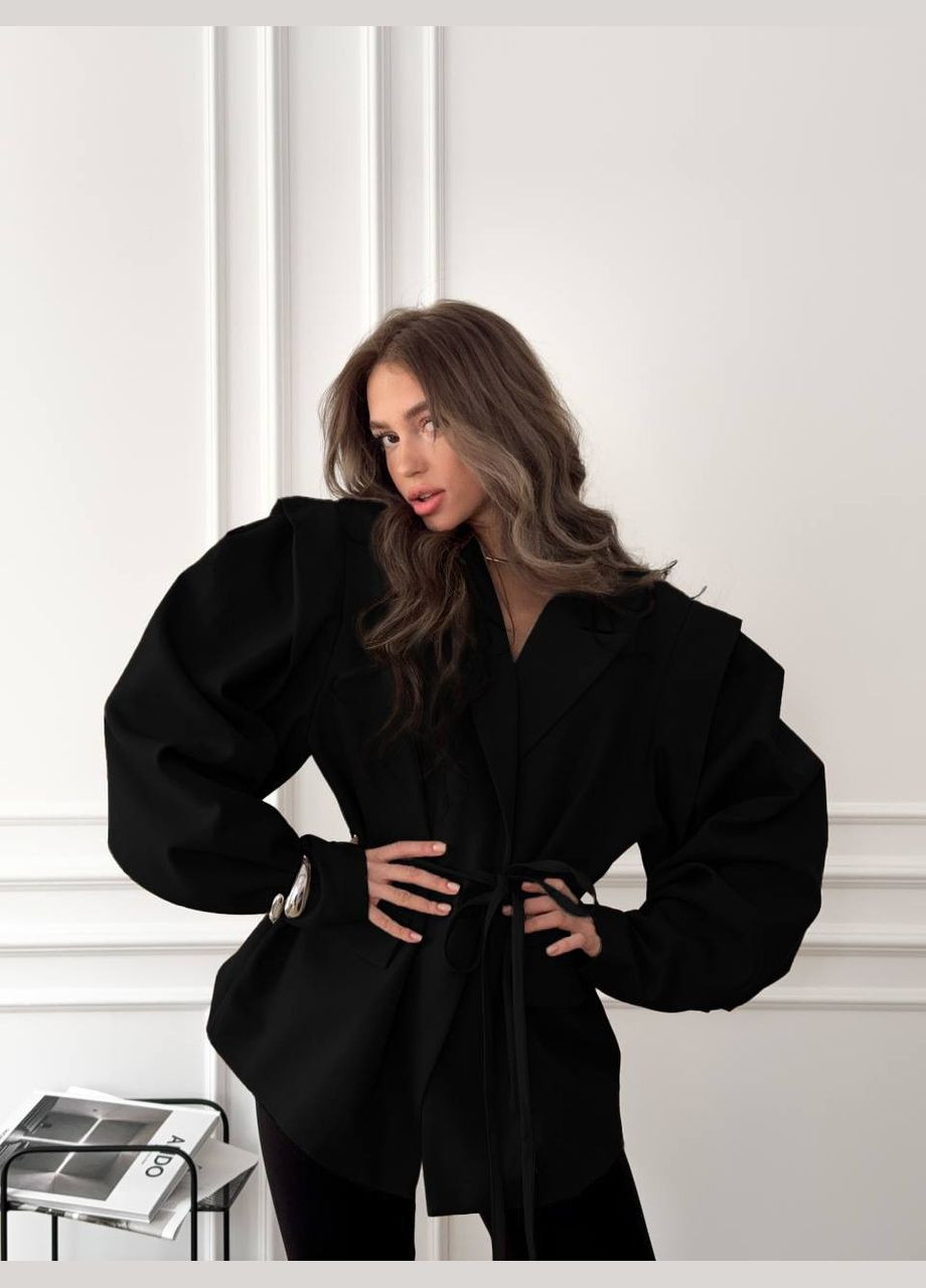 Черный женский жакет DK/DL Мода без кордонів однотонный - всесезон