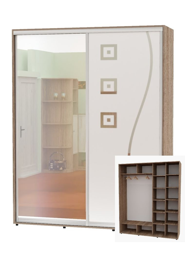 Шафа-купе дводверна 200*60*240 Дуб Сонома трюфель Дзеркало/Дзеркало з піскострумним малюнком Алекса (360479024)
