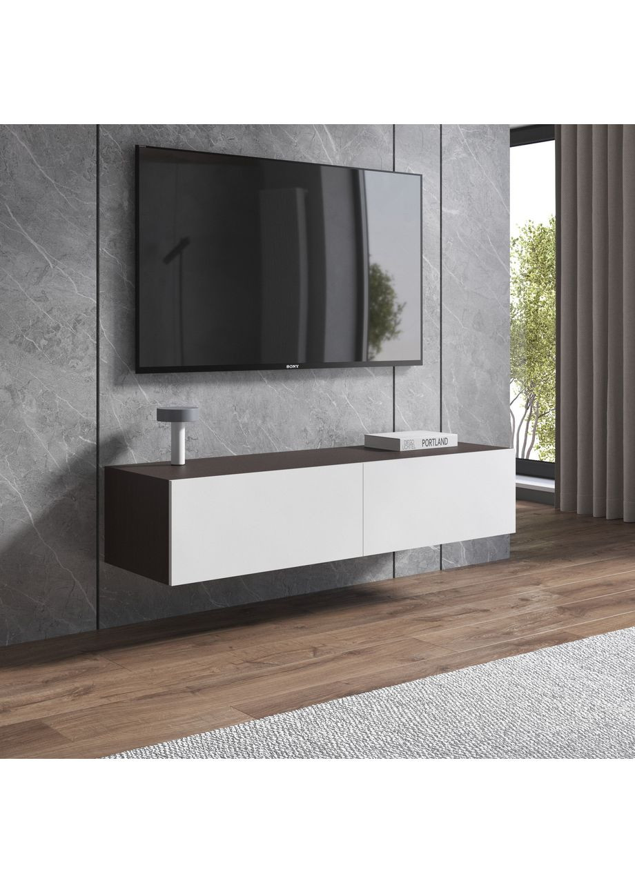 Тумба под телевизор навесная с двумя дверцами 1400x300x420 венге темный/белый (hm-18-vg-wh) VAYS (363134884)