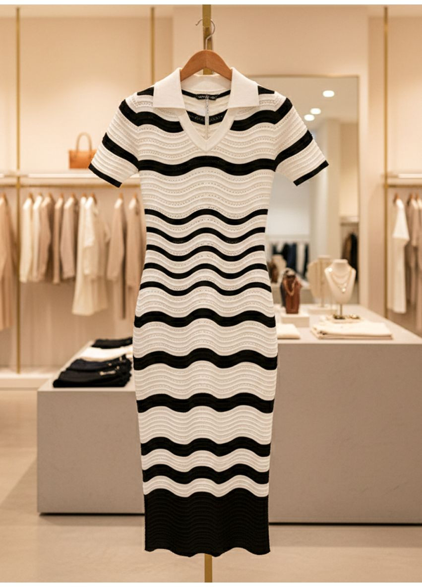 Чорно-білий кежуал трикотажне плаття в смужку чорно-білий Number Nine з геометричним візерунком