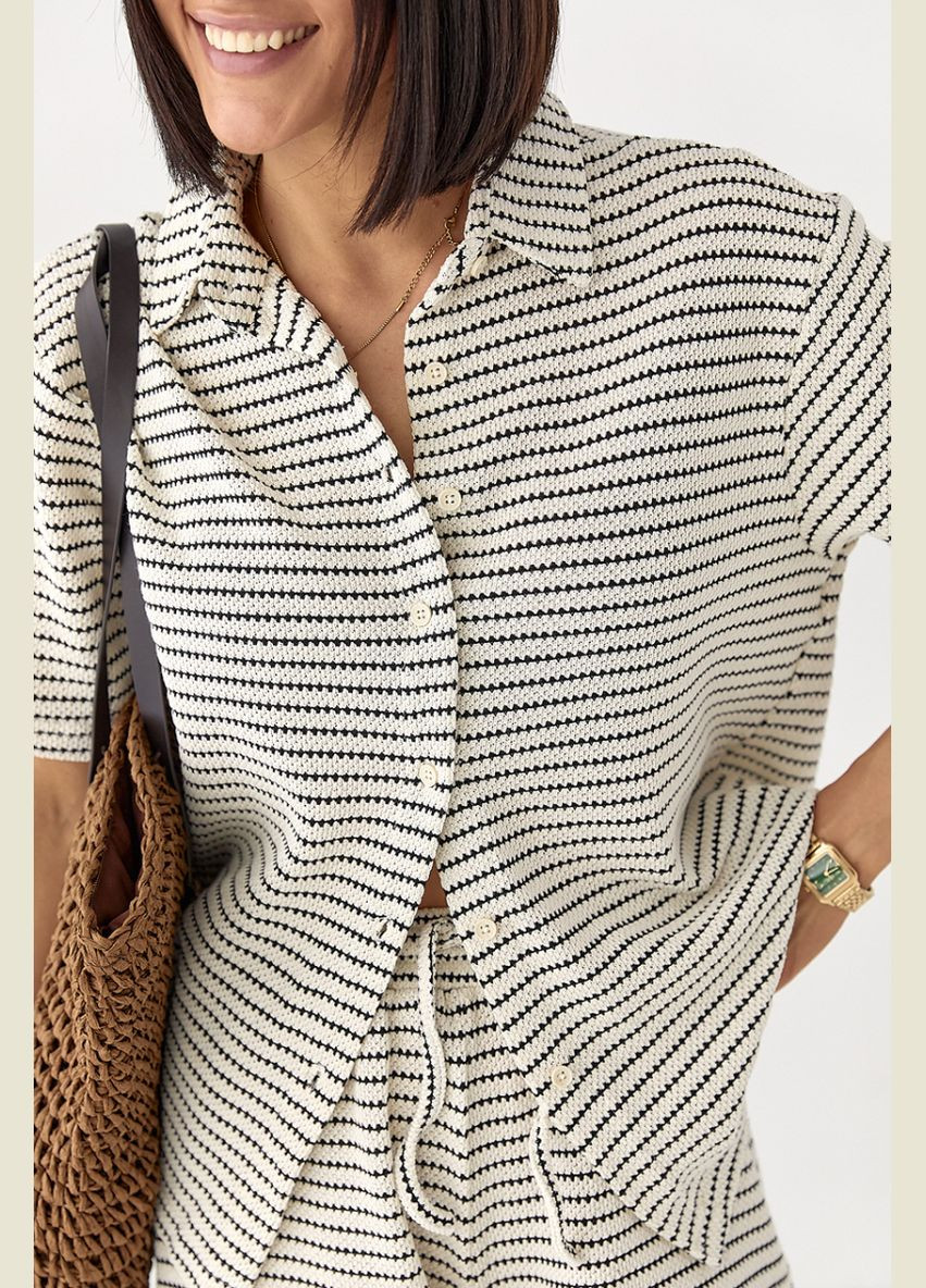 Вязаный костюм в полоску с рубашкой и шортами Lurex Костюм-двойка (334016733)