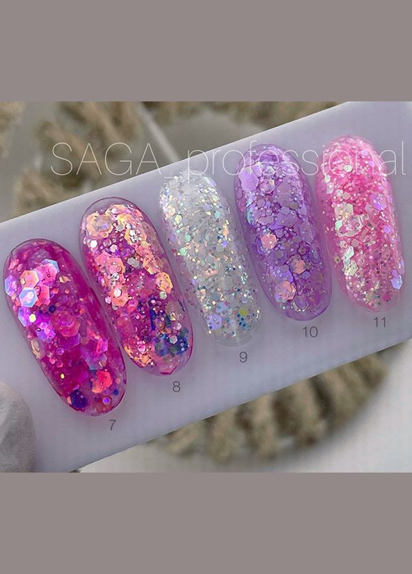Гель лак Galaxy Glitter № 9 (8мл) Глиттерный гель с молочным глитером. Saga (342376484)