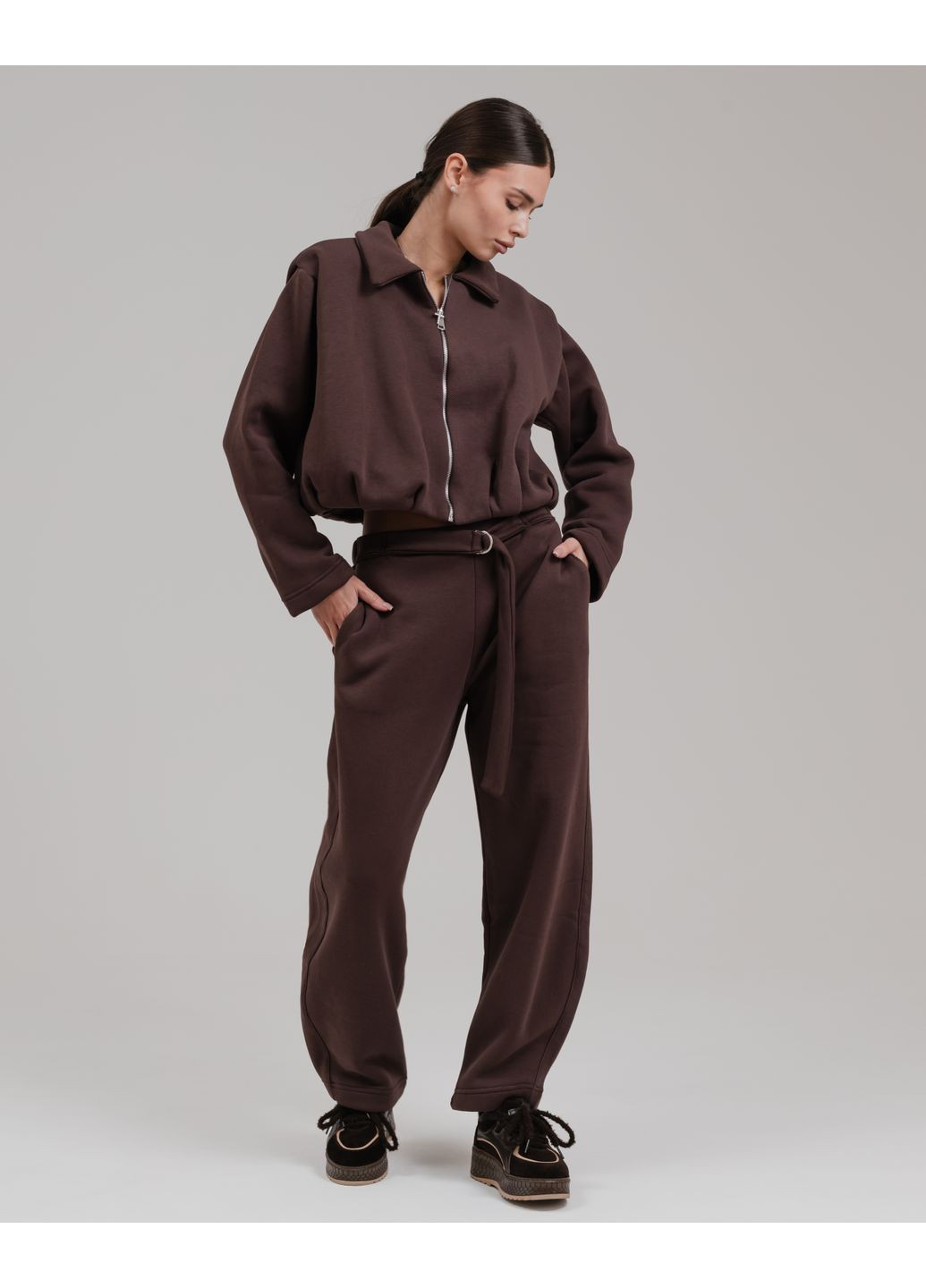 Костюм женский демисезонный шоколадный (кофта, штаны) Lia (372370541)