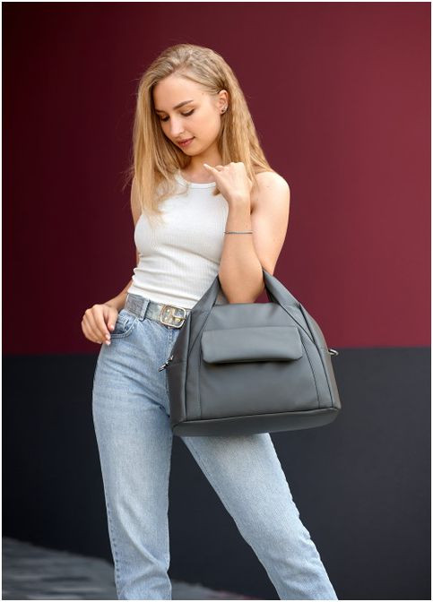 Спортивна сумка крос-боді через жіноче плече з екошкіри велика Графітовий 37927 Sambag (355245085)