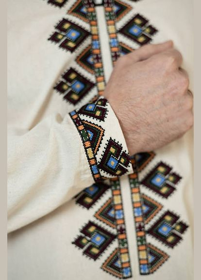 Бежевая мужская хлопковая вышиванка мозаика беж You Best (327223712)