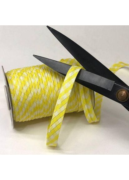 Коса атласна бейка на відріз - жовта клітина Plus-plus (354798517)