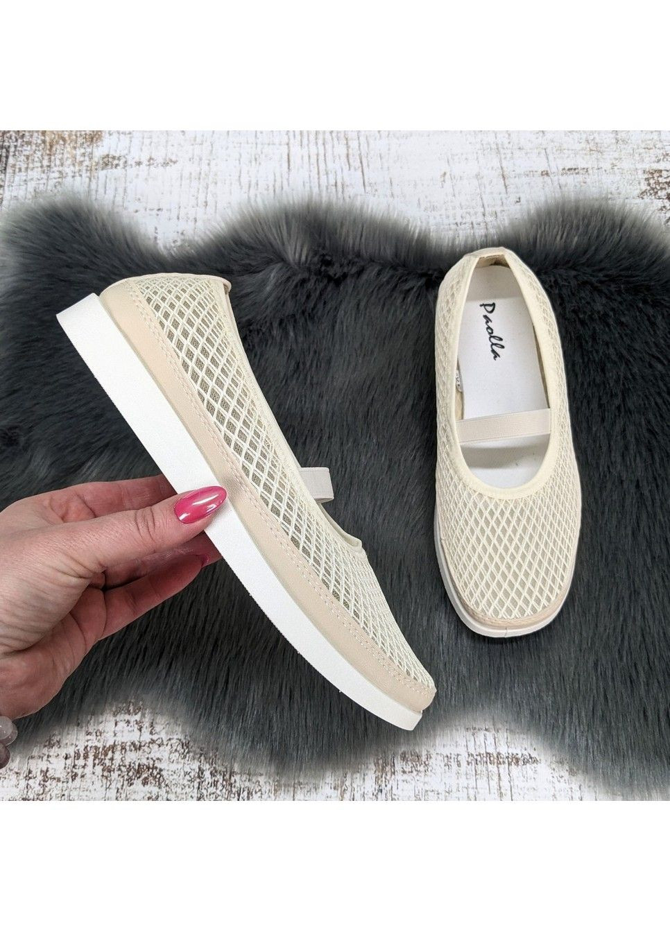 Балетки жіночі бежеві сітка з еко-шкірою Paolla (342058692)