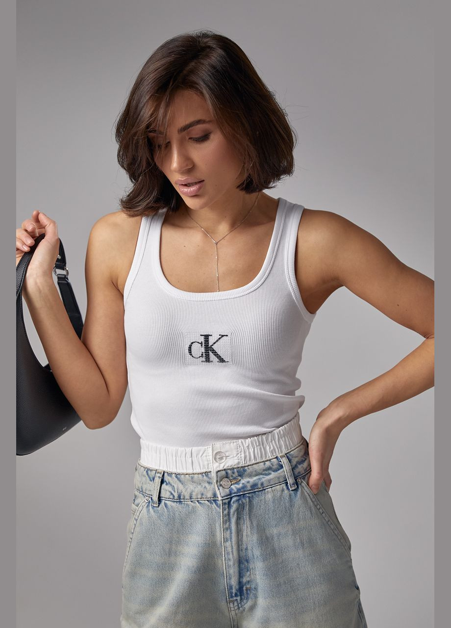 Женская майка в рубчик с пайетками и вышивкой CK Liton — 296469675