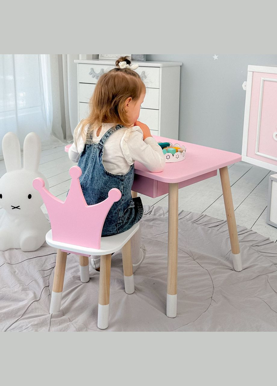Дитячий столик і стільчиккорона рожевий. Столик із шухлядою для олівців і розмальовок No Brand (361259060)