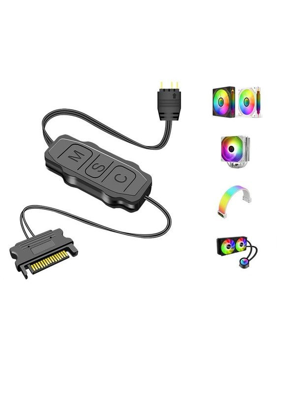 Контролер підсвічування 5V 3PIN ARGB з SATA живленням Подовжувач для вентиляторів і світлових стрічок ПК No Brand (370799232)