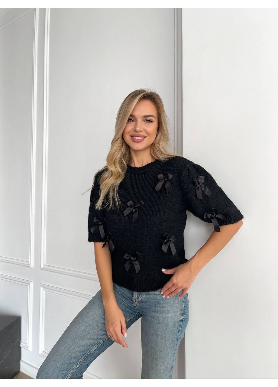 Черный демисезонный женский свитер пуловер No Brand