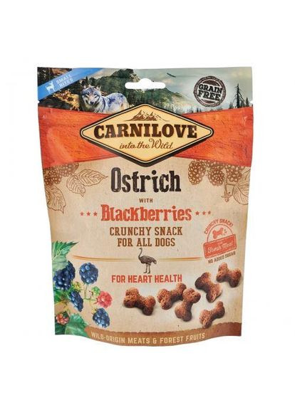 Ласощі Dog Crunchy Snack для собак, м'ясо страуса та ожина, 200 г Carnilove (349823797)