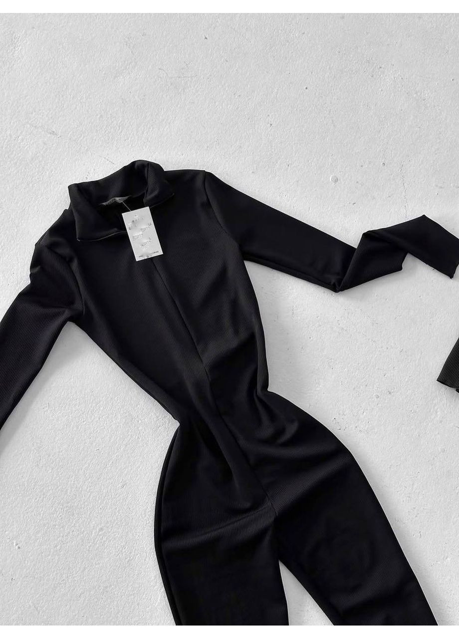 Утеплений комбінезон з рубчика з начосом на потаємній блискавці та рукавом на пальчик — ЗАМІРИ В ОПИСІ DK/DL Мода без кордонів комбінезон-брюки однотонний чорний повсякденний