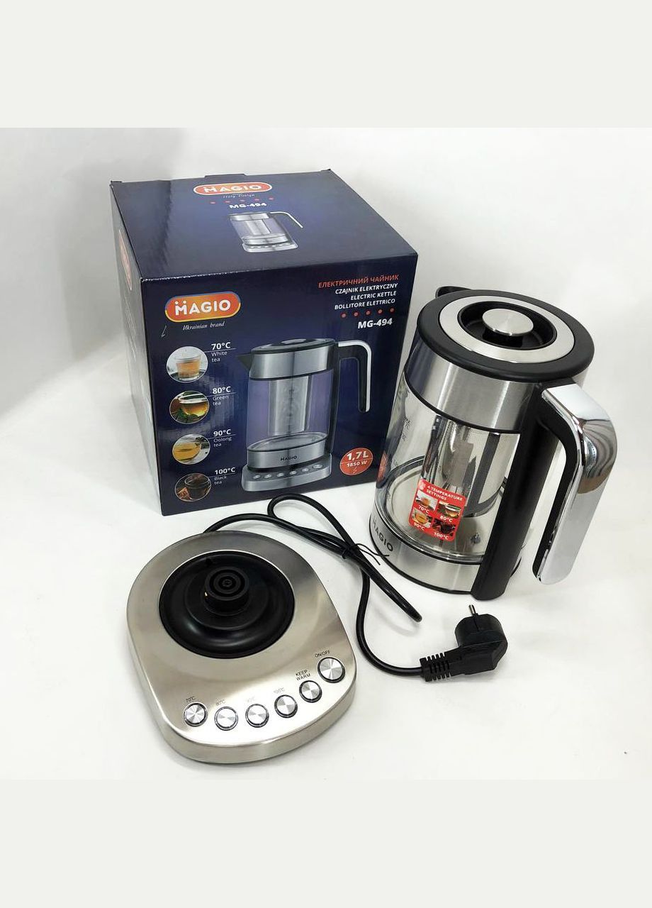 Электрочайник MG-494, чайник прозрачный с подсветкой, чайник дисковый, электрочайник с подсветкой Magio (364663905)